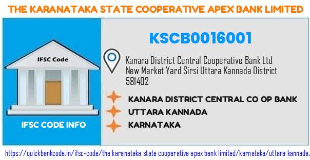 The Karanataka State Cooperative Apex Bank Kanara District Central Co Op Bank KSCB0016001 IFSC Code