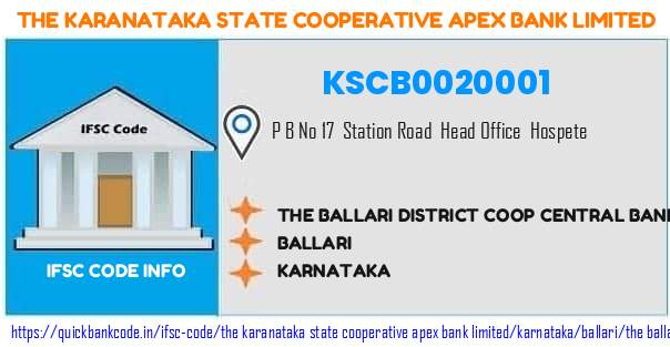 The Karanataka State Cooperative Apex Bank The Ballari District Coop Central Bank hohosapete KSCB0020001 IFSC Code