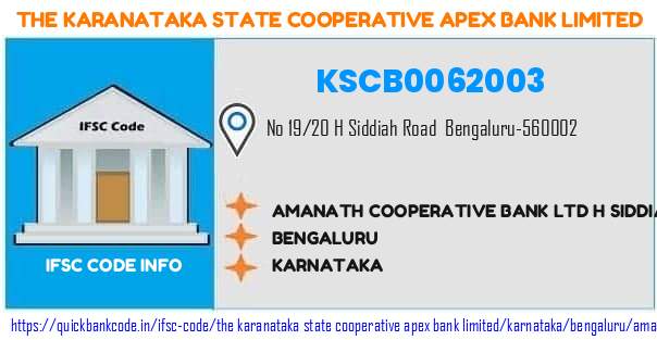 The Karanataka State Cooperative Apex Bank Amanath Cooperative Bank  H Siddiah Road Br KSCB0062003 IFSC Code