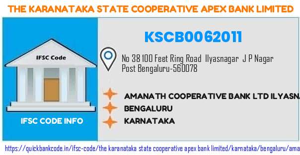 The Karanataka State Cooperative Apex Bank Amanath Cooperative Bank  Ilyasnagar Br KSCB0062011 IFSC Code