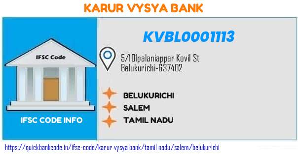 Karur Vysya Bank Belukurichi KVBL0001113 IFSC Code