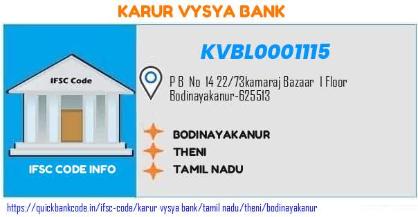 Karur Vysya Bank Bodinayakanur KVBL0001115 IFSC Code