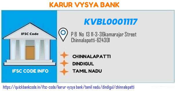 Karur Vysya Bank Chinnalapatti KVBL0001117 IFSC Code