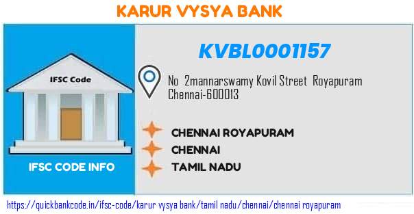Karur Vysya Bank Chennai Royapuram KVBL0001157 IFSC Code