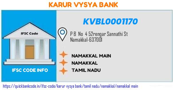 Karur Vysya Bank Namakkal Main KVBL0001170 IFSC Code