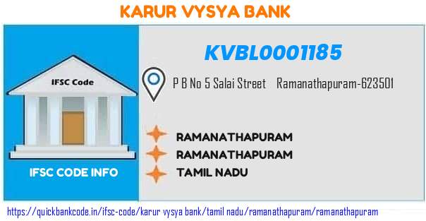 Karur Vysya Bank Ramanathapuram KVBL0001185 IFSC Code