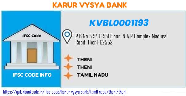 Karur Vysya Bank Theni KVBL0001193 IFSC Code