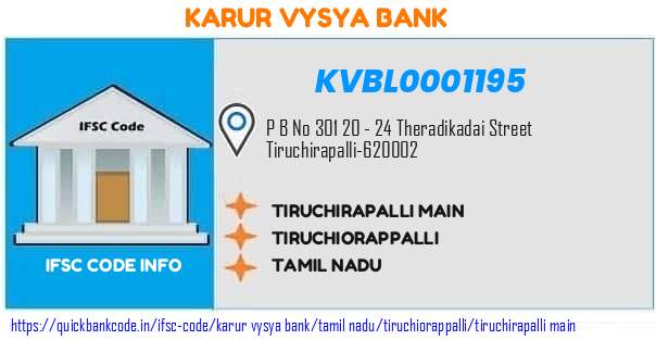 Karur Vysya Bank Tiruchirapalli Main KVBL0001195 IFSC Code