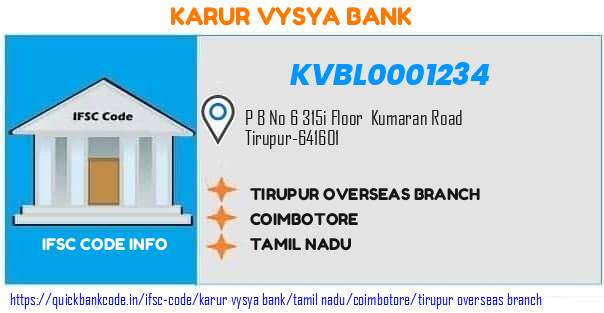 Karur Vysya Bank Tirupur Overseas Branch KVBL0001234 IFSC Code