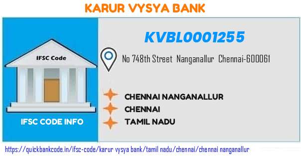 Karur Vysya Bank Chennai Nanganallur KVBL0001255 IFSC Code