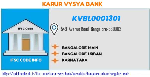 Karur Vysya Bank Bangalore Main KVBL0001301 IFSC Code