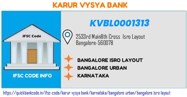 Karur Vysya Bank Bangalore Isro Layout KVBL0001313 IFSC Code