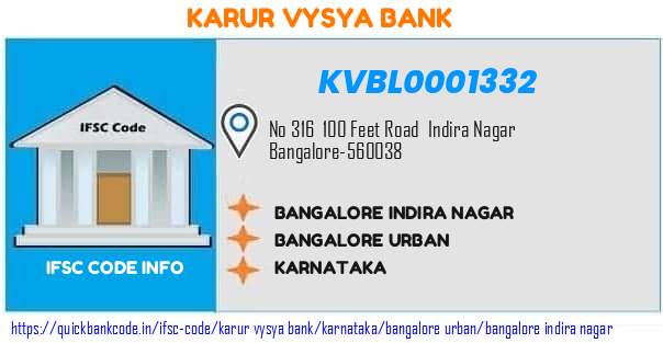 Karur Vysya Bank Bangalore Indira Nagar KVBL0001332 IFSC Code