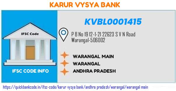 Karur Vysya Bank Warangal Main KVBL0001415 IFSC Code