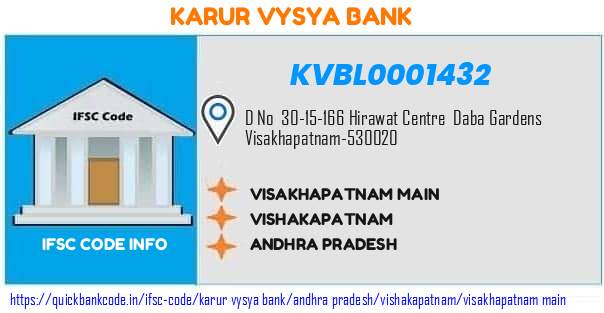 Karur Vysya Bank Visakhapatnam Main KVBL0001432 IFSC Code
