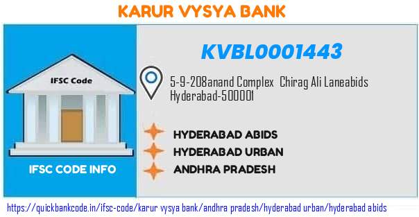 Karur Vysya Bank Hyderabad Abids KVBL0001443 IFSC Code