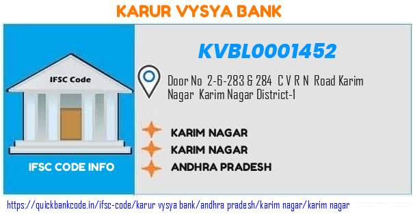 Karur Vysya Bank Karim Nagar KVBL0001452 IFSC Code
