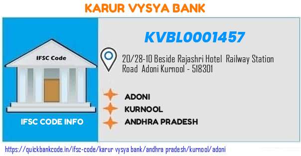 Karur Vysya Bank Adoni KVBL0001457 IFSC Code