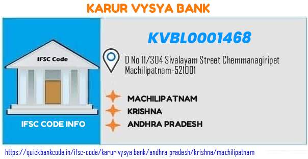 Karur Vysya Bank Machilipatnam KVBL0001468 IFSC Code