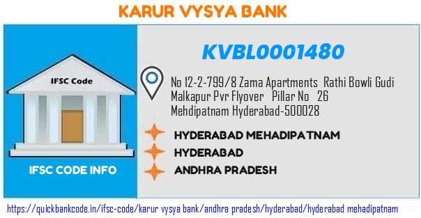 Karur Vysya Bank Hyderabad Mehadipatnam KVBL0001480 IFSC Code