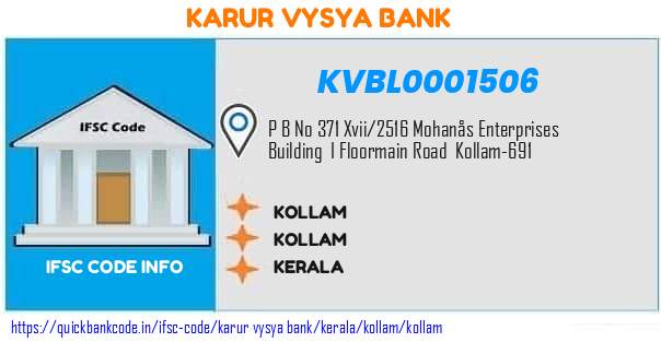 Karur Vysya Bank Kollam KVBL0001506 IFSC Code