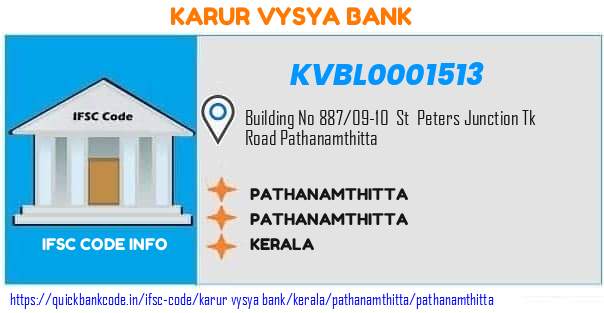 Karur Vysya Bank Pathanamthitta KVBL0001513 IFSC Code