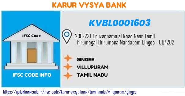 Karur Vysya Bank Gingee KVBL0001603 IFSC Code