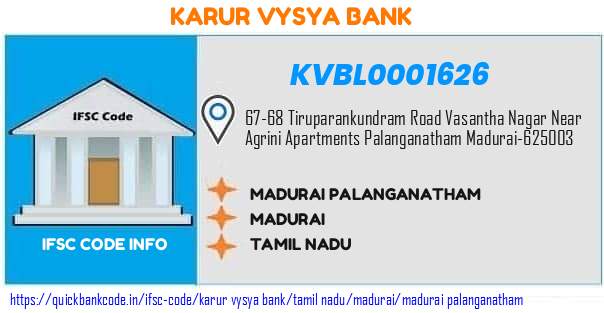 Karur Vysya Bank Madurai Palanganatham KVBL0001626 IFSC Code