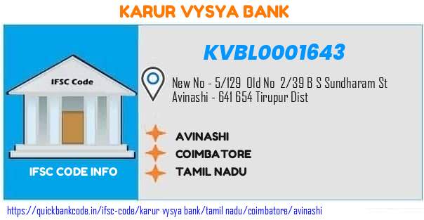 Karur Vysya Bank Avinashi KVBL0001643 IFSC Code