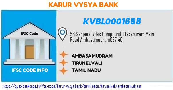 Karur Vysya Bank Ambasamudram KVBL0001658 IFSC Code