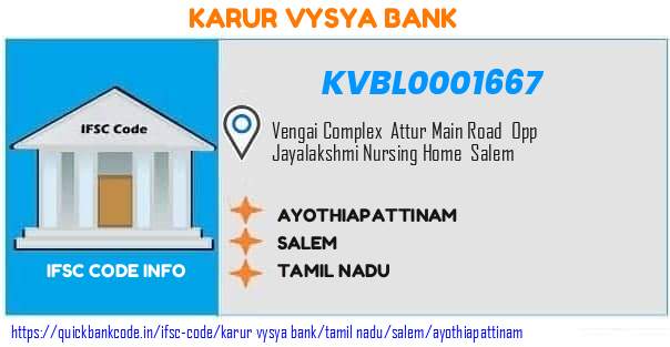 Karur Vysya Bank Ayothiapattinam KVBL0001667 IFSC Code
