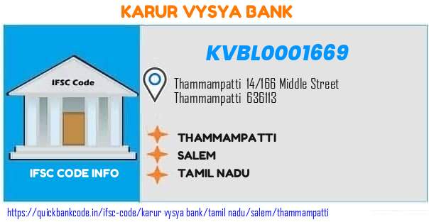 Karur Vysya Bank Thammampatti KVBL0001669 IFSC Code