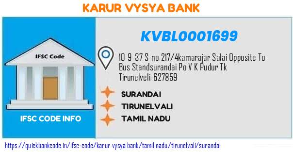 Karur Vysya Bank Surandai KVBL0001699 IFSC Code