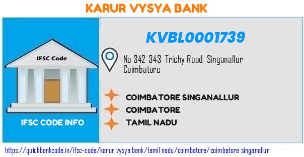 Karur Vysya Bank Coimbatore Singanallur KVBL0001739 IFSC Code