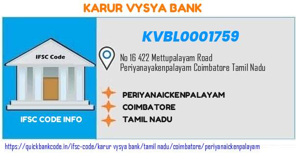Karur Vysya Bank Periyanaickenpalayam KVBL0001759 IFSC Code