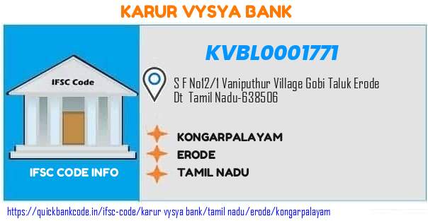 Karur Vysya Bank Kongarpalayam KVBL0001771 IFSC Code