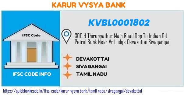 Karur Vysya Bank Devakottai KVBL0001802 IFSC Code