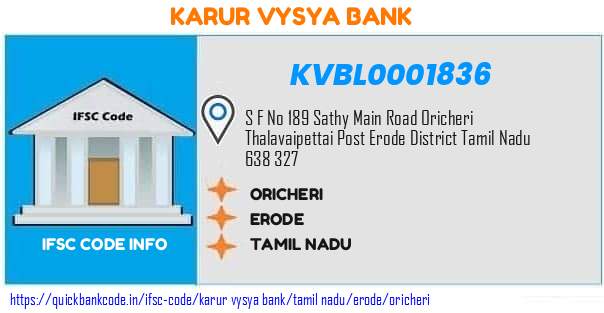 Karur Vysya Bank Oricheri KVBL0001836 IFSC Code