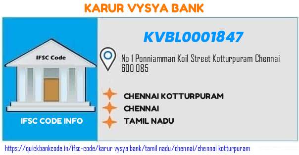 Karur Vysya Bank Chennai Kotturpuram KVBL0001847 IFSC Code