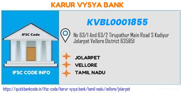 Karur Vysya Bank Jolarpet KVBL0001855 IFSC Code