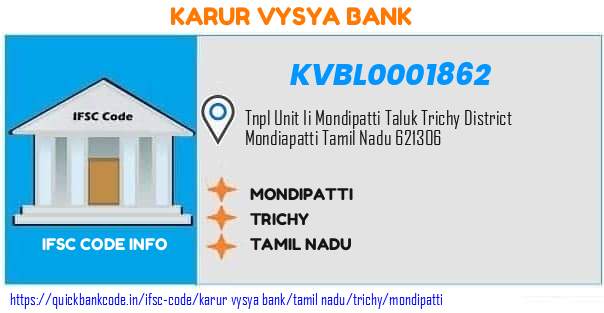 Karur Vysya Bank Mondipatti KVBL0001862 IFSC Code