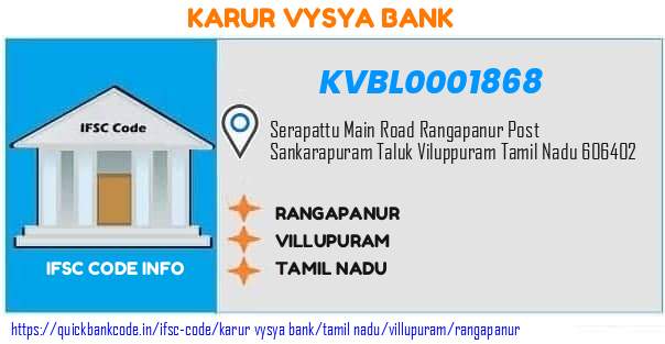 Karur Vysya Bank Rangapanur KVBL0001868 IFSC Code