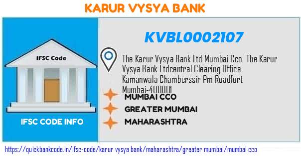KVBL0002107 Karur Vysya Bank. MUMBAI CCO