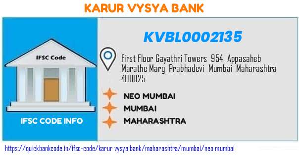 Karur Vysya Bank Neo Mumbai KVBL0002135 IFSC Code