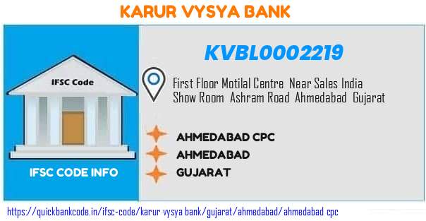 Karur Vysya Bank Ahmedabad Cpc KVBL0002219 IFSC Code