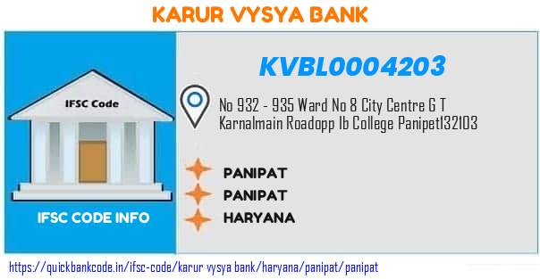 Karur Vysya Bank Panipat KVBL0004203 IFSC Code