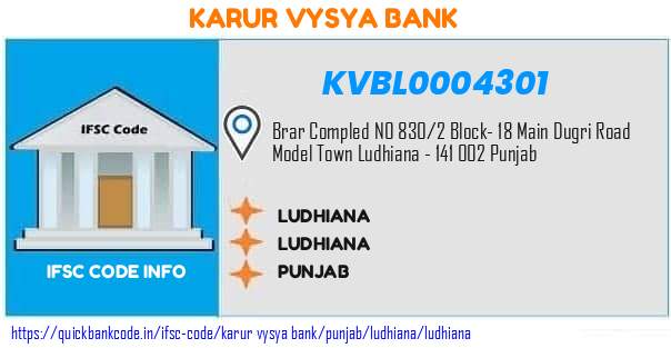 Karur Vysya Bank Ludhiana KVBL0004301 IFSC Code