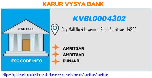 Karur Vysya Bank Amritsar KVBL0004302 IFSC Code