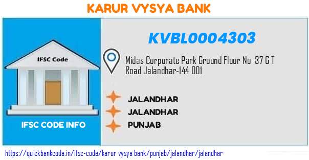 Karur Vysya Bank Jalandhar KVBL0004303 IFSC Code
