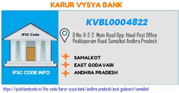 Karur Vysya Bank Samalkot KVBL0004822 IFSC Code